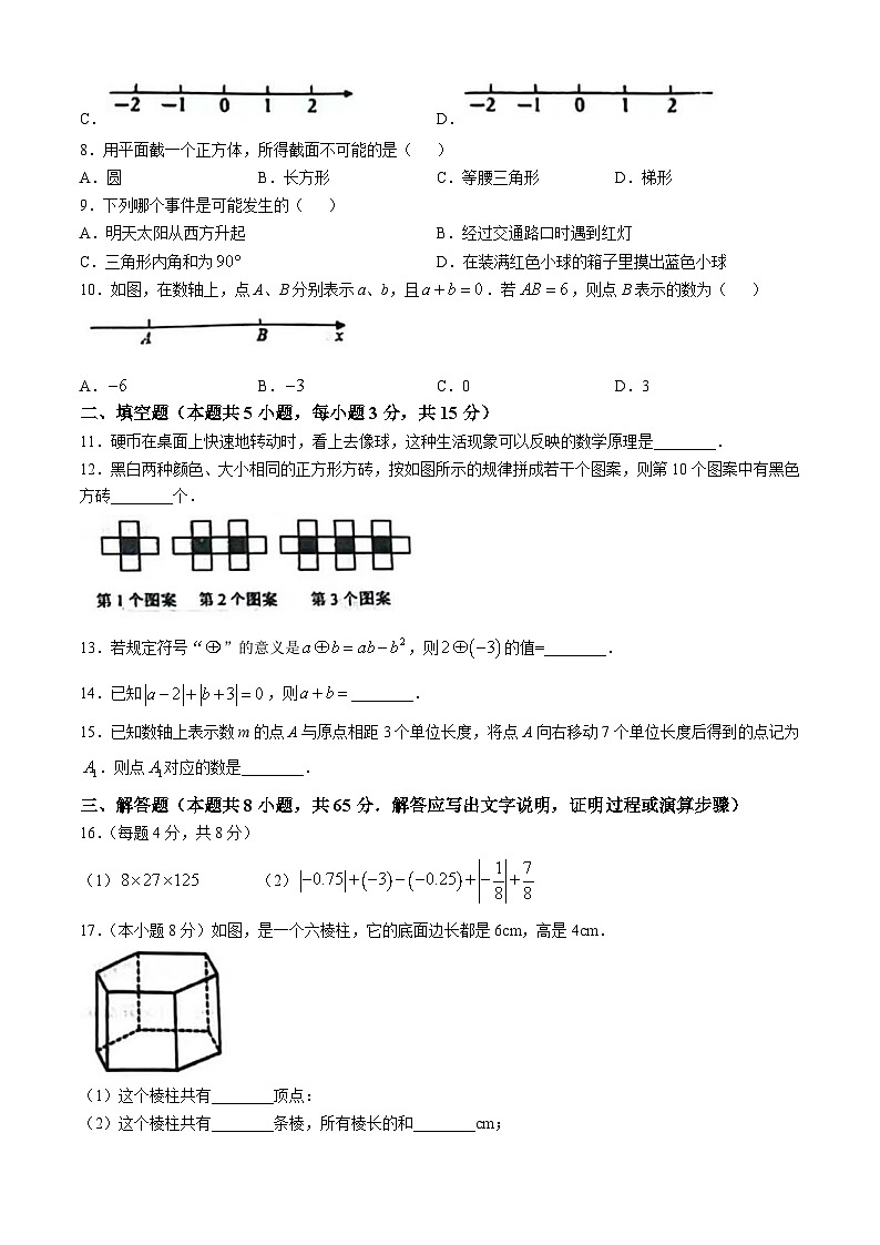 辽宁省沈阳市和平区2024-2025学年上学期七年级10月份月考数学试卷(无答案)02