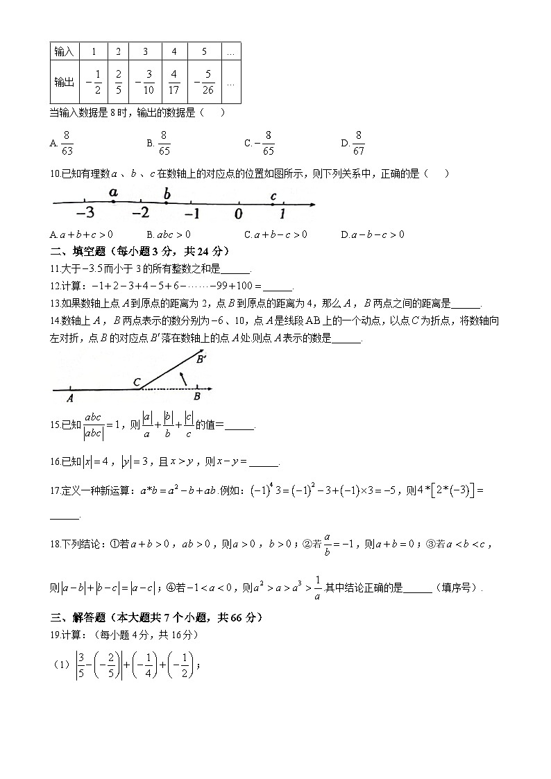 河南省漯河市第三实验中学（漯河市第三初级中学西校区）2024-2025学年七年级上学期10月月考数学试题(无答案)02