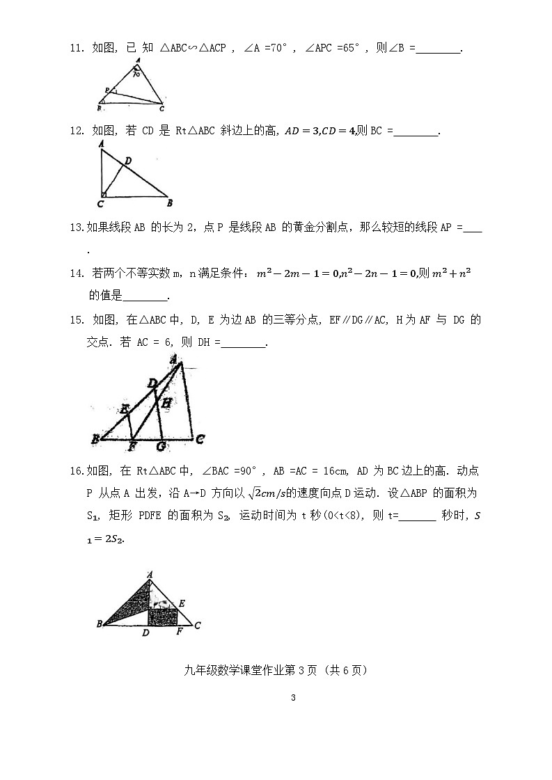 江苏省常州市第二十四中学2024-2025学年九年级上学期10月随堂作业数学试卷第3页