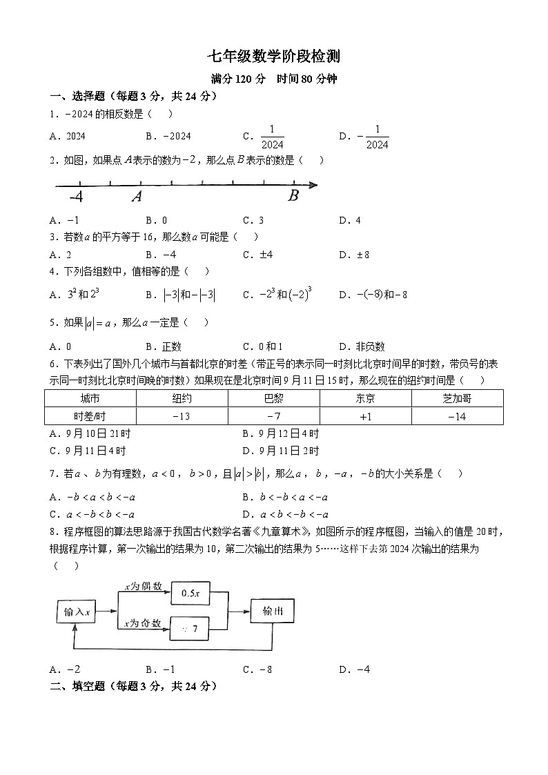 江苏省 徐州市第三十四中学2024—-2025学年上学期阶段性测试第一次月考七年级数学试卷(无答案)第1页