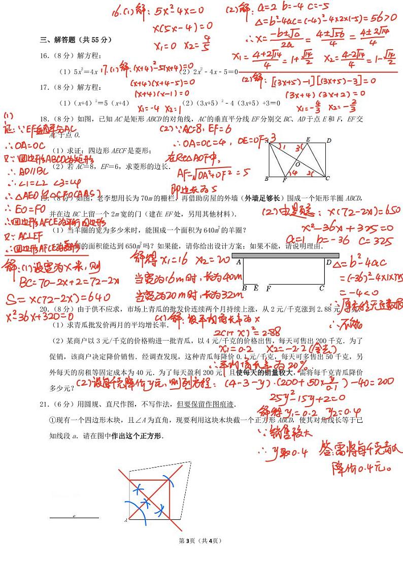 龙华教育科学研究院附属实验学校九年级月考卷答案第3页