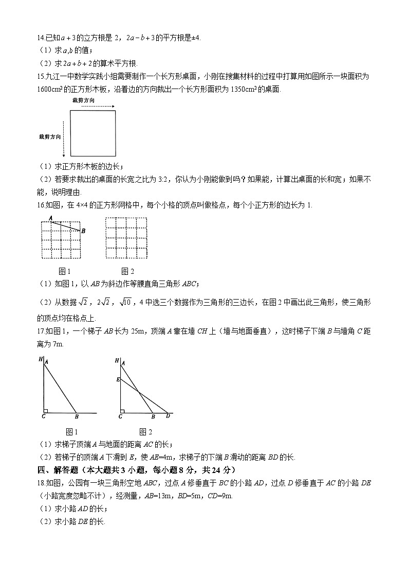 江西省鹰潭市余江区正源学校2024-2025学年八年级上学期10月月考数学试题第3页