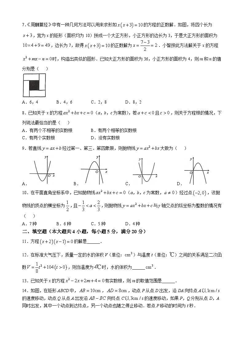 安徽省滁州市天长市2024—-2025学年上学期第一次月考九年级数学试题(无答案)第2页