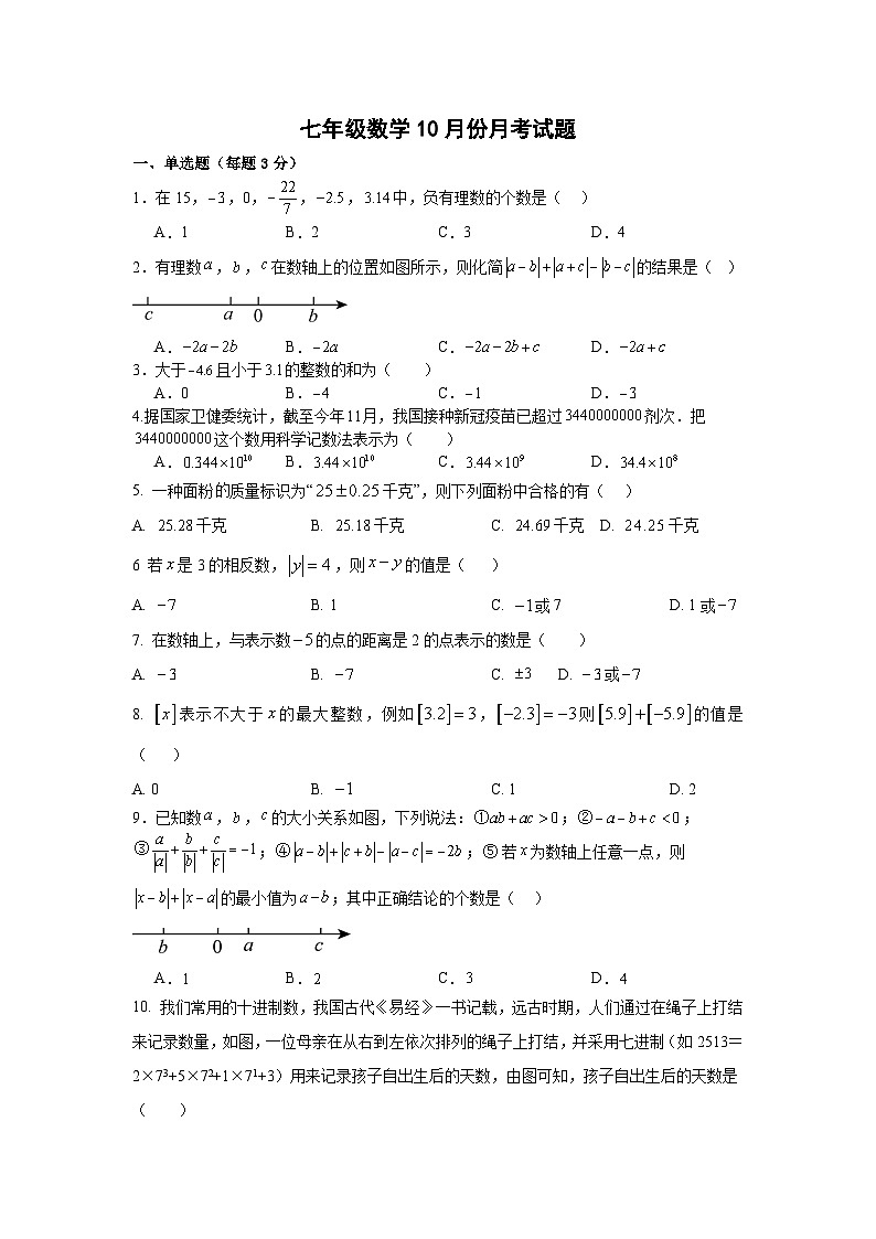 湖北省沙洋县纪山中学2024-—2025学年七年级上学期第一次月考数学试卷第1页