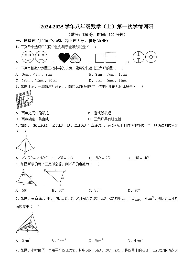 河南省周口市川汇区周口市第十九初级中学　 2024-2025学年上学期10月月考八年级数学试题(无答案)第1页