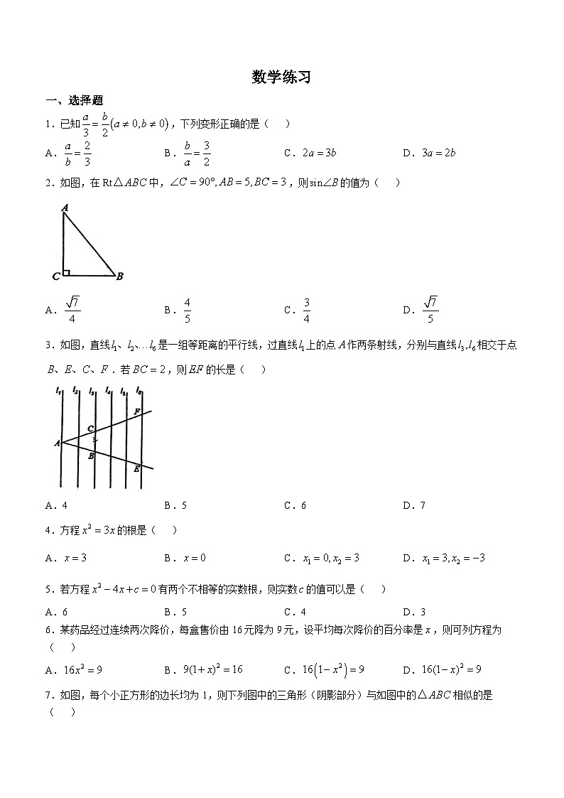 河北省石家庄市第四十中学2024-2025学年九年级上学期10月份数学练习(无答案)第1页