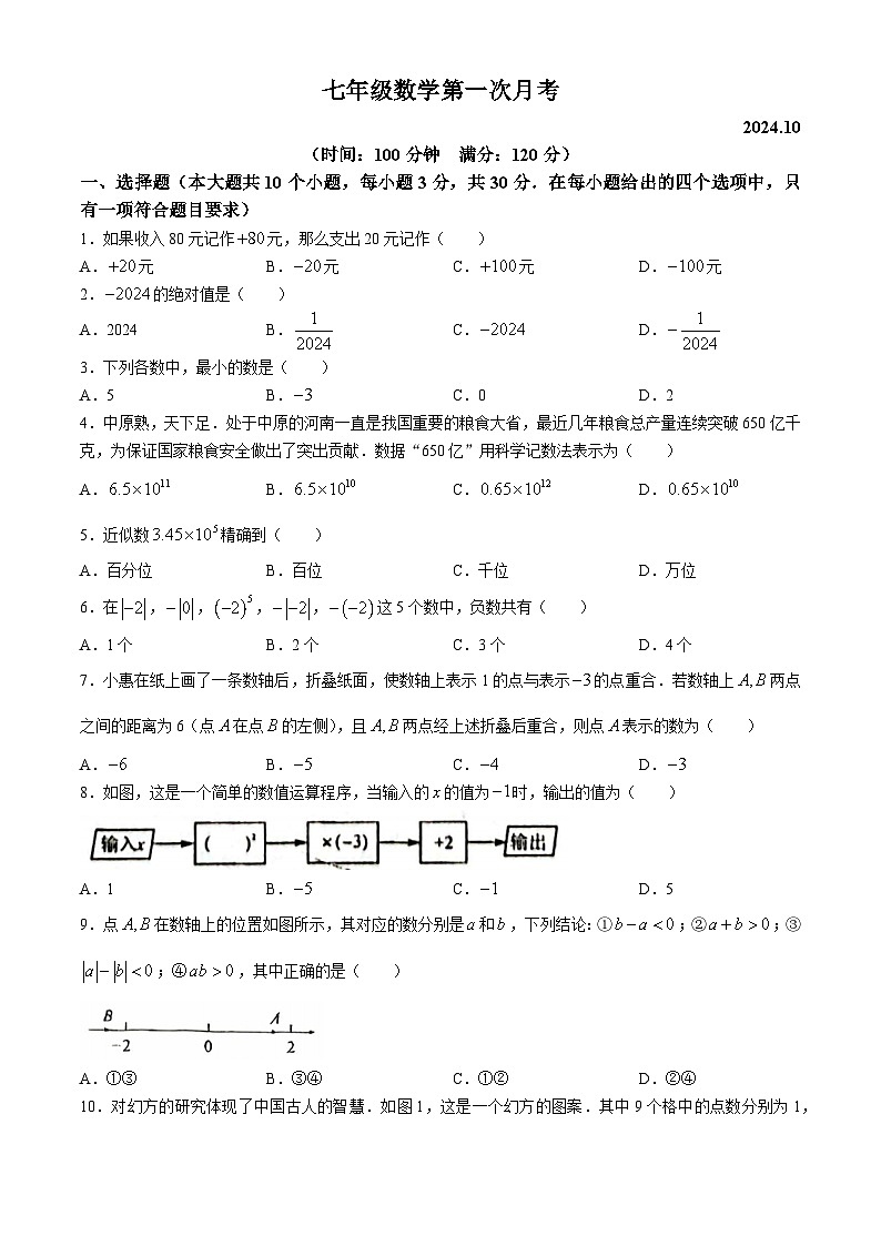 河南省新乡市辉县市第一民族学校2024-2025学年七年级上学期10月月考数学试题(无答案)第1页