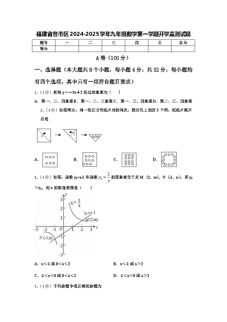 福建省各市区2024-2025学年九年级数学第一学期开学监测试题【含答案】01