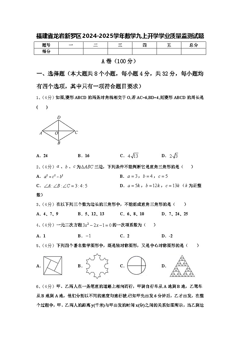 福建省龙岩新罗区2024-2025学年数学九上开学学业质量监测试题【含答案】第1页