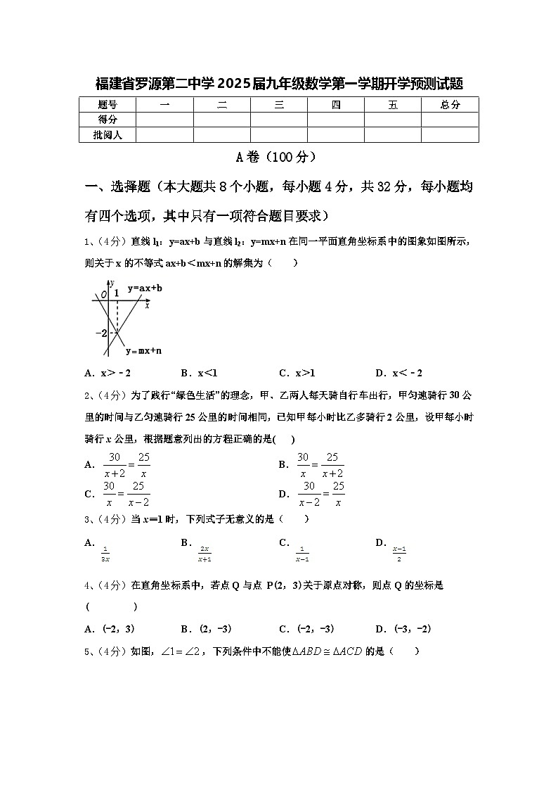 福建省罗源第二中学2025届九年级数学第一学期开学预测试题【含答案】第1页