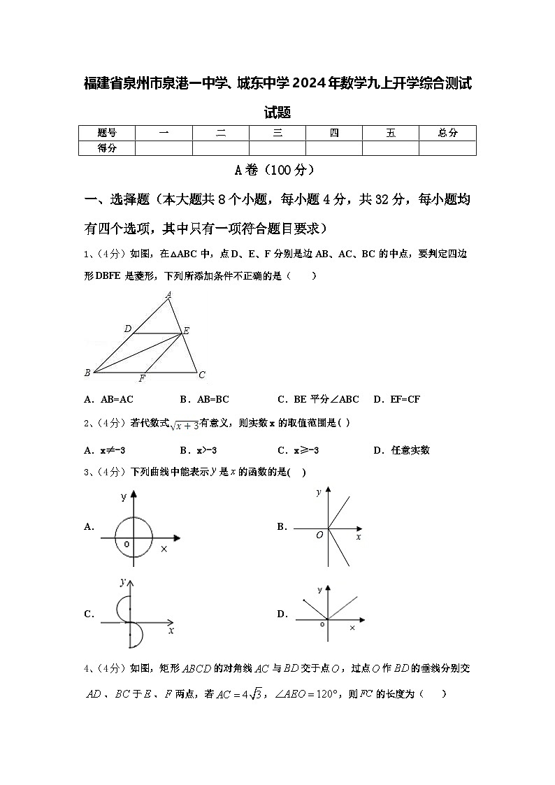 福建省泉州市泉港一中学、城东中学2024年数学九上开学综合测试试题【含答案】第1页