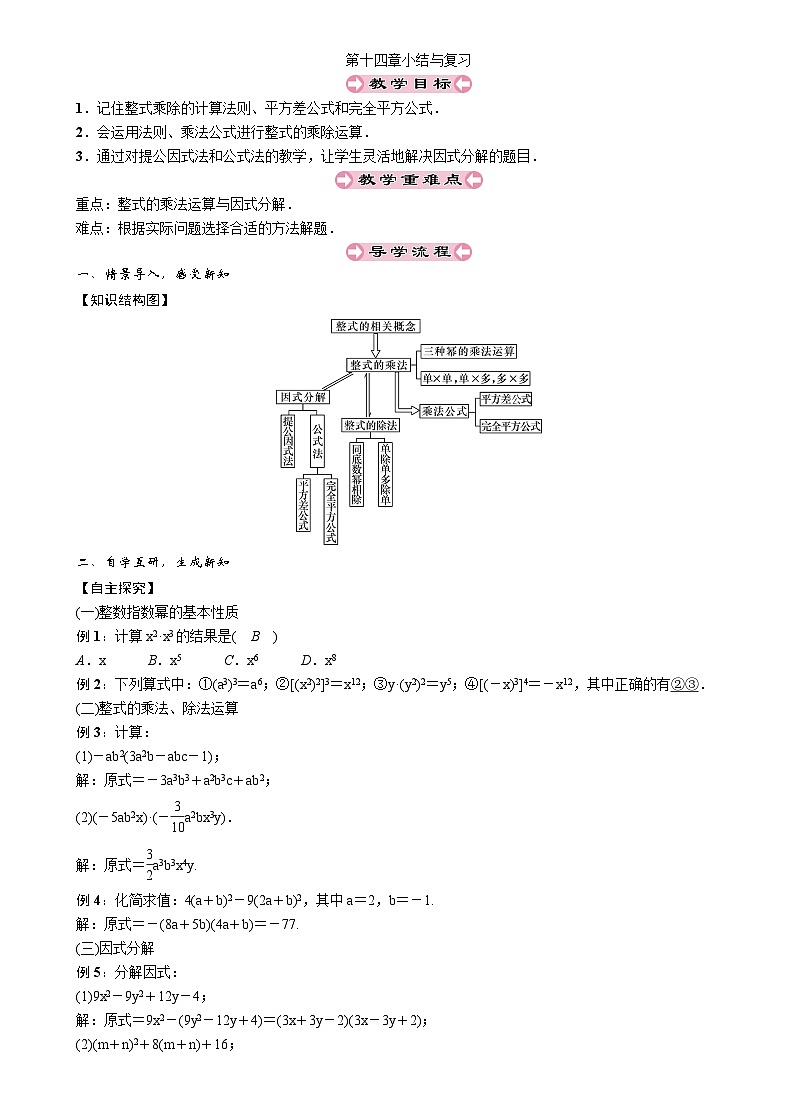 第14章 整式的乘法与因式分解-小结与复习 人教版数学八年级上册导学案01