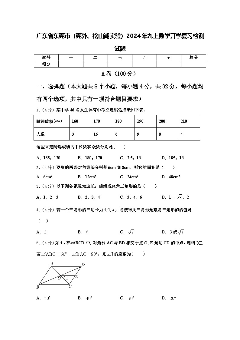 广东省东莞市（莞外、松山湖实验）2024年九上数学开学复习检测试题【含答案】第1页