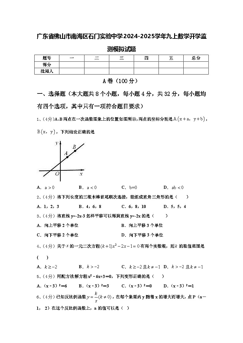 广东省佛山市南海区石门实验中学2024-2025学年九上数学开学监测模拟试题【含答案】第1页