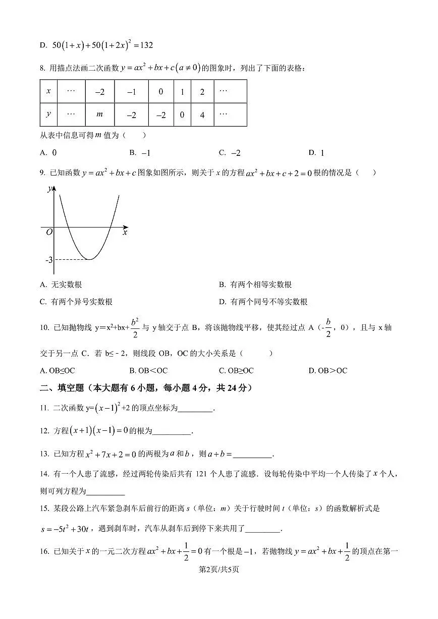 厦门一中2024-2025学年九年级上册10月月考数学试题（原卷版）第2页