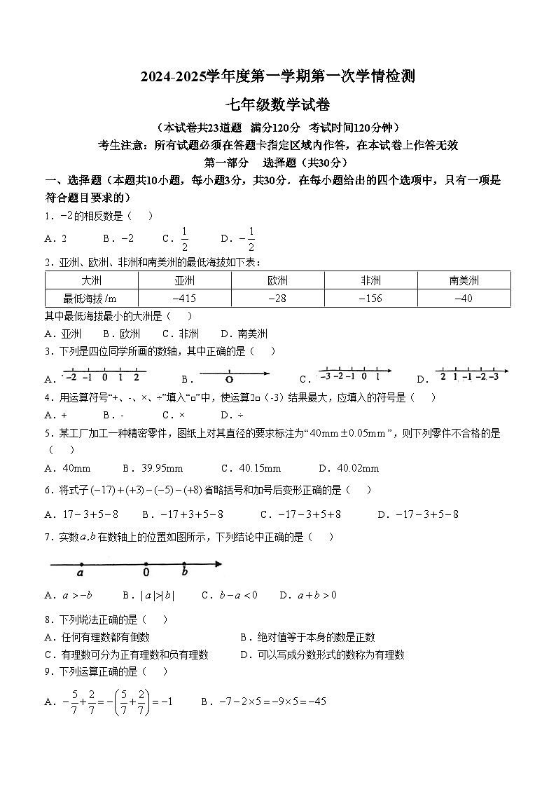 辽宁省葫芦岛市绥中县2024-2025学年七年级上学期10月月考数学试题第1页