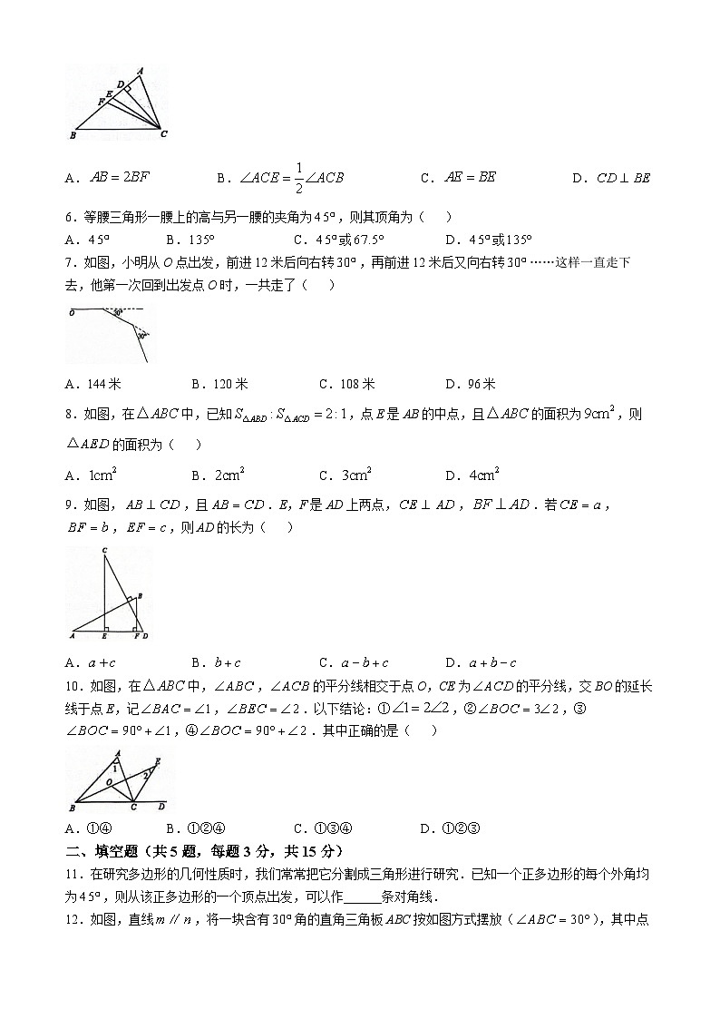 湖北省随州市广水市2024-2025学年八年级上学期十月质量检测数学试卷第2页