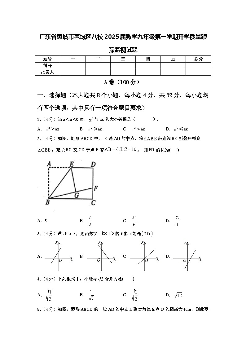 广东省惠城市惠城区八校2025届数学九年级第一学期开学质量跟踪监视试题【含答案】第1页