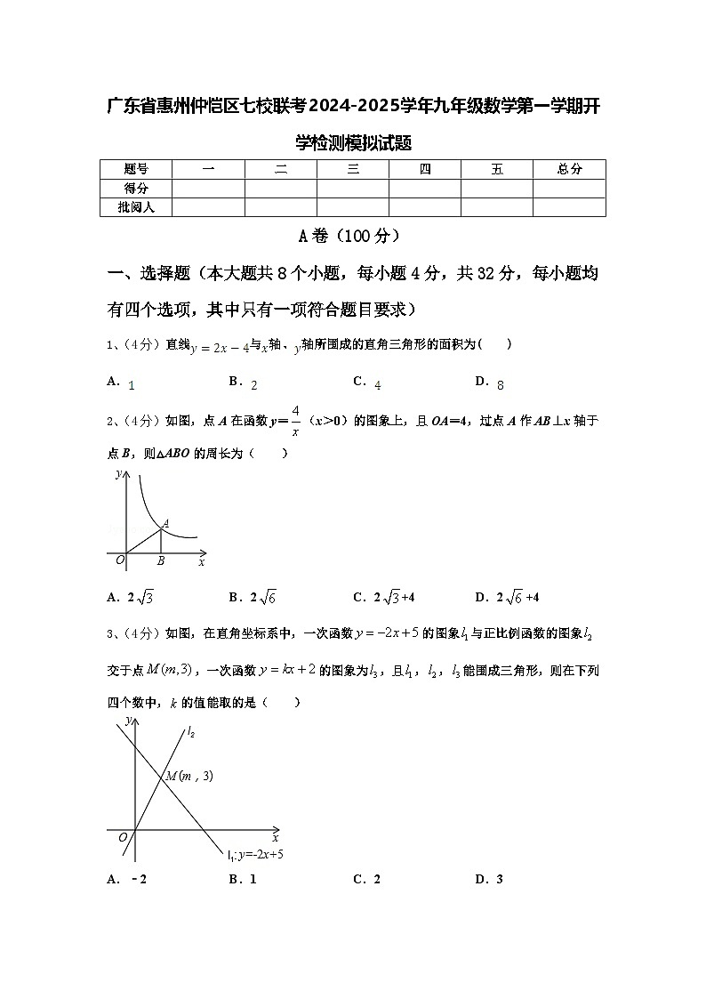 广东省惠州仲恺区七校联考2024-2025学年九年级数学第一学期开学检测模拟试题【含答案】第1页