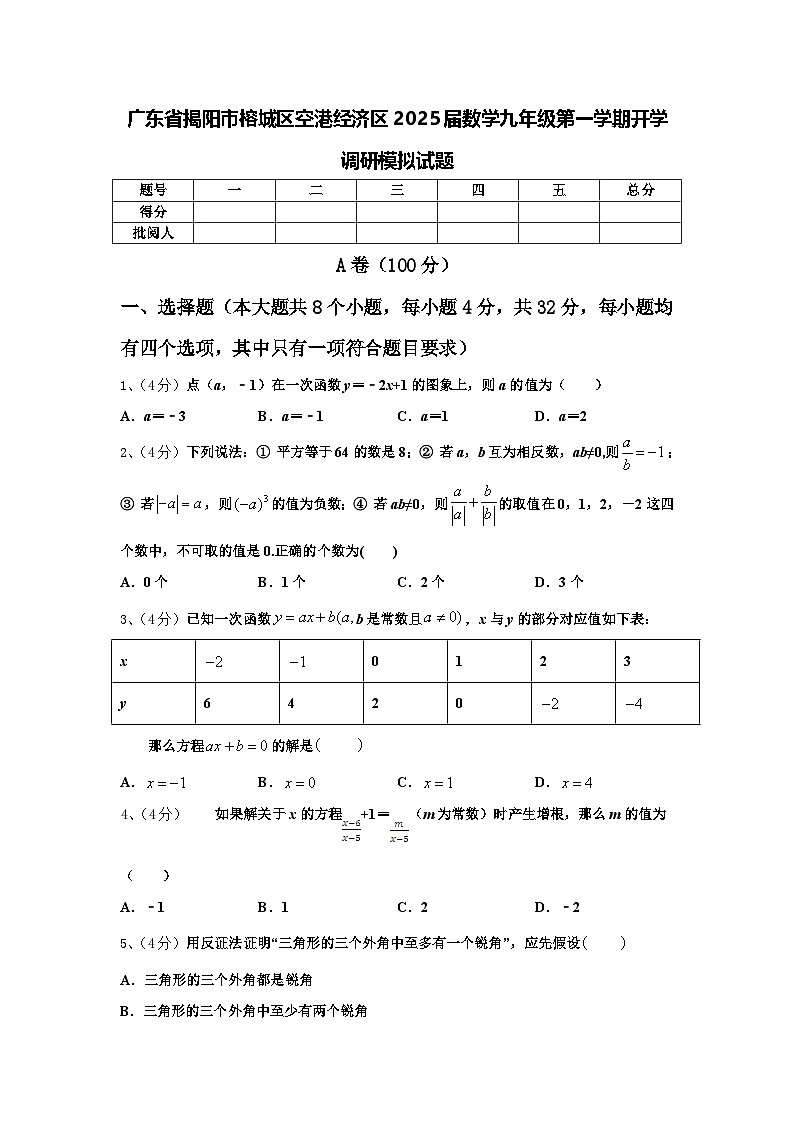 广东省揭阳市榕城区空港经济区2025届数学九年级第一学期开学调研模拟试题【含答案】第1页