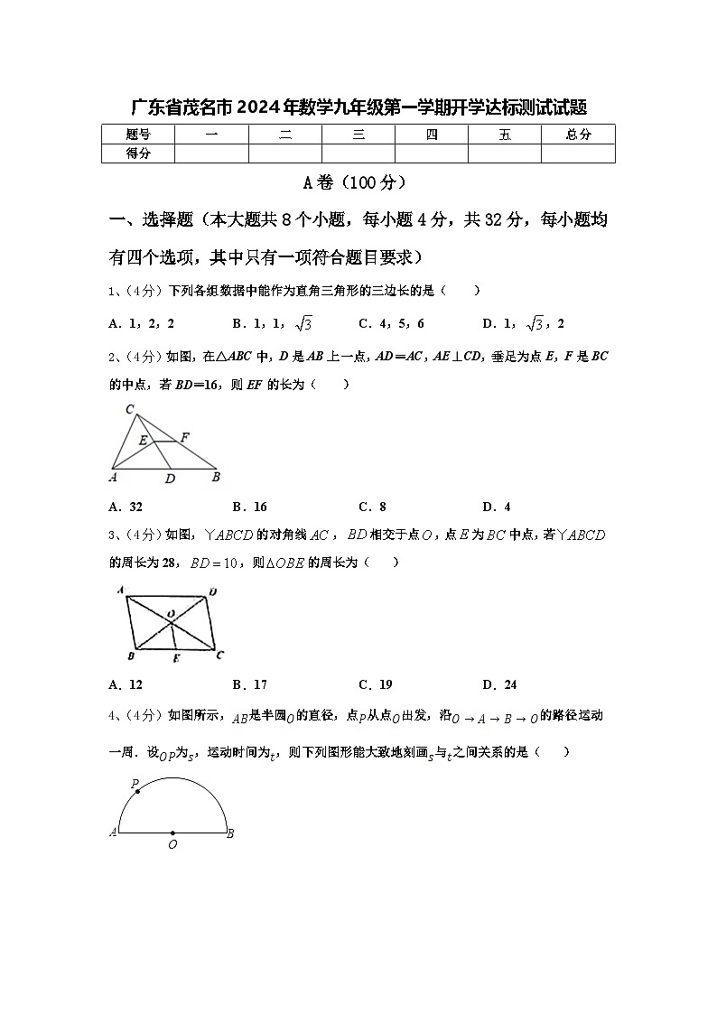 广东省茂名市2024年数学九年级第一学期开学达标测试试题【含答案】01