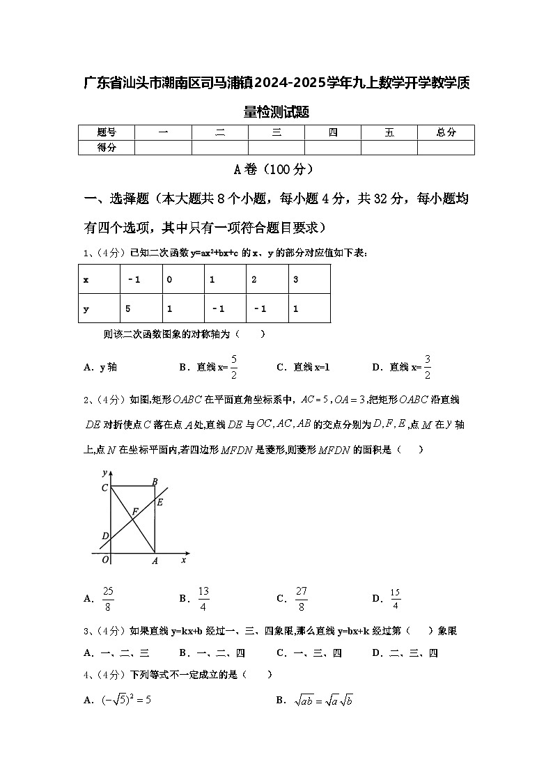 广东省汕头市潮南区司马浦镇2024-2025学年九上数学开学教学质量检测试题【含答案】第1页