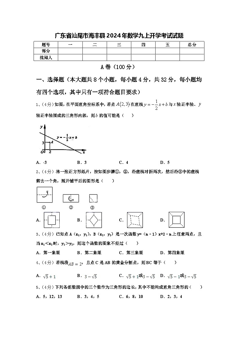 广东省汕尾市海丰县2024年数学九上开学考试试题【含答案】第1页