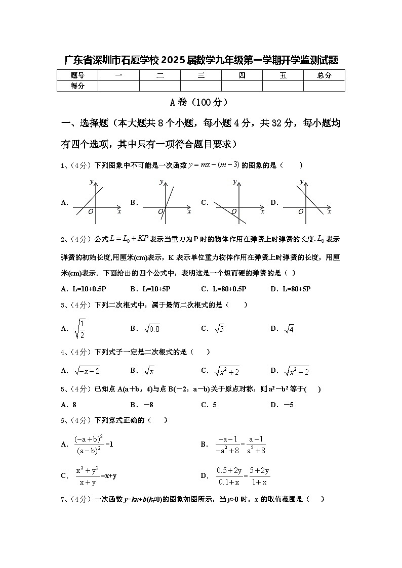 广东省深圳市石厦学校2025届数学九年级第一学期开学监测试题【含答案】第1页