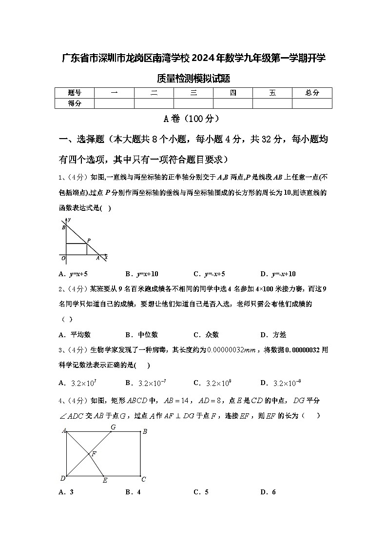 广东省市深圳市龙岗区南湾学校2024年数学九年级第一学期开学质量检测模拟试题【含答案】第1页