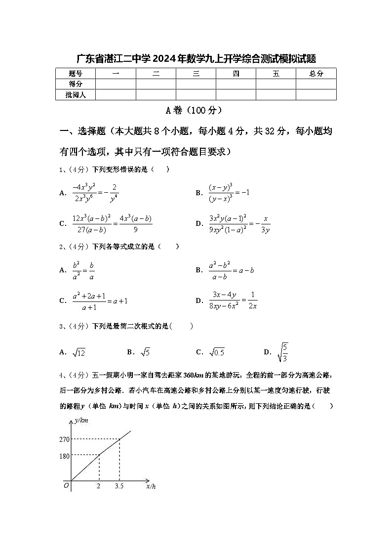 广东省湛江二中学2024年数学九上开学综合测试模拟试题【含答案】第1页