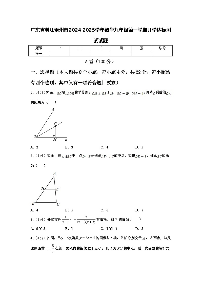 广东省湛江雷州市2024-2025学年数学九年级第一学期开学达标测试试题【含答案】第1页