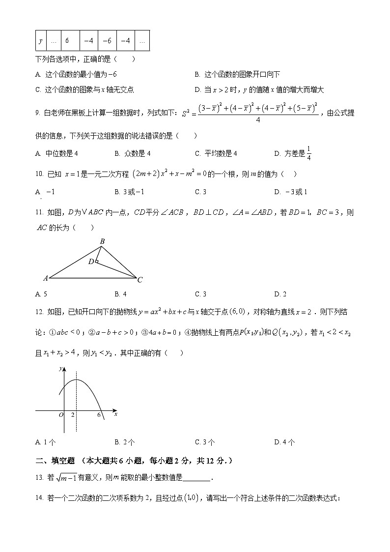 南宁四十七中2024-2025学年九年级上学期开学考数学试题（原卷版）第2页