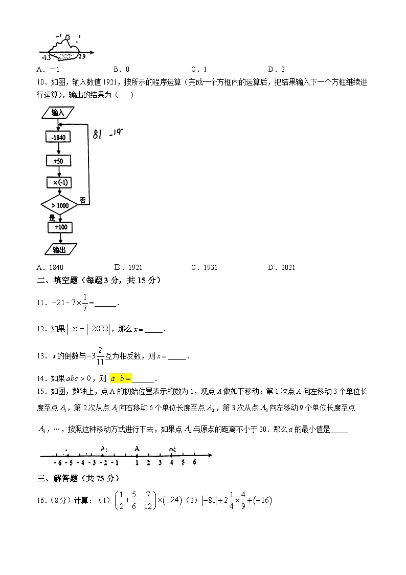 2024-2025学年河南省洛阳市七年级（上）第一次月考数学卷(无答案)第2页