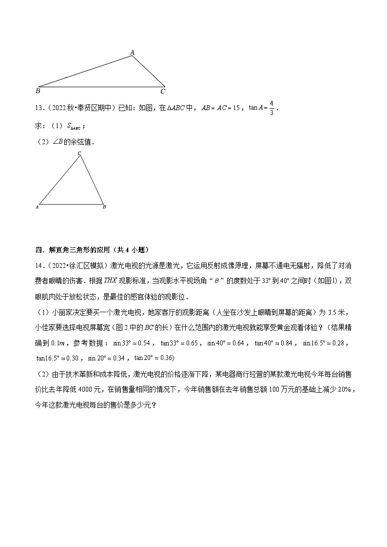 专题02 锐角的三角比（考题猜想，易错必刷40题7种题型专项训练）（学生版） 2024-2025学年九年级数学上学期期中考点大串讲（沪教版）第3页