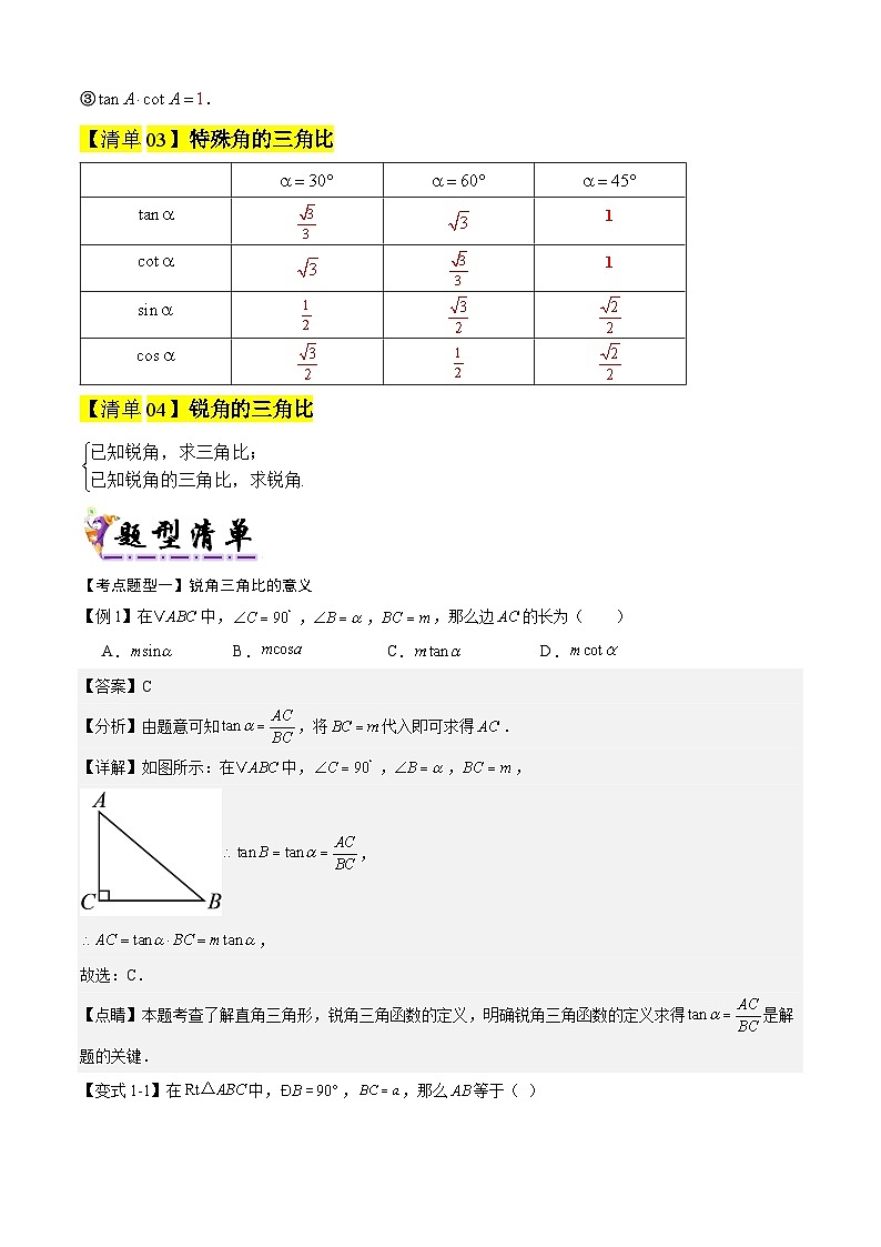 专题04 锐角的三角比（考点清单，知识导图+4个考点清单+6种题型解读）（教师版） 2024-2025学年九年级数学上学期期中考点大串讲（沪教版）第2页