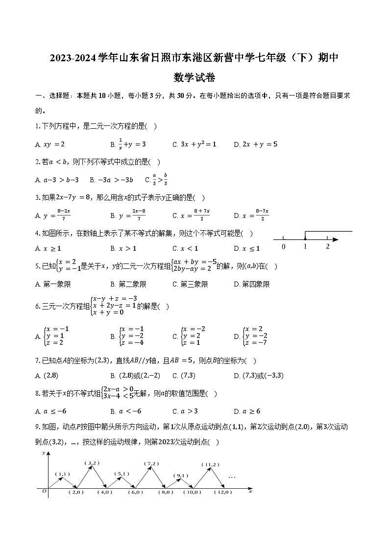 2023-2024学年山东省日照市东港区新营中学七年级（下）期中数学试卷（含答案）01