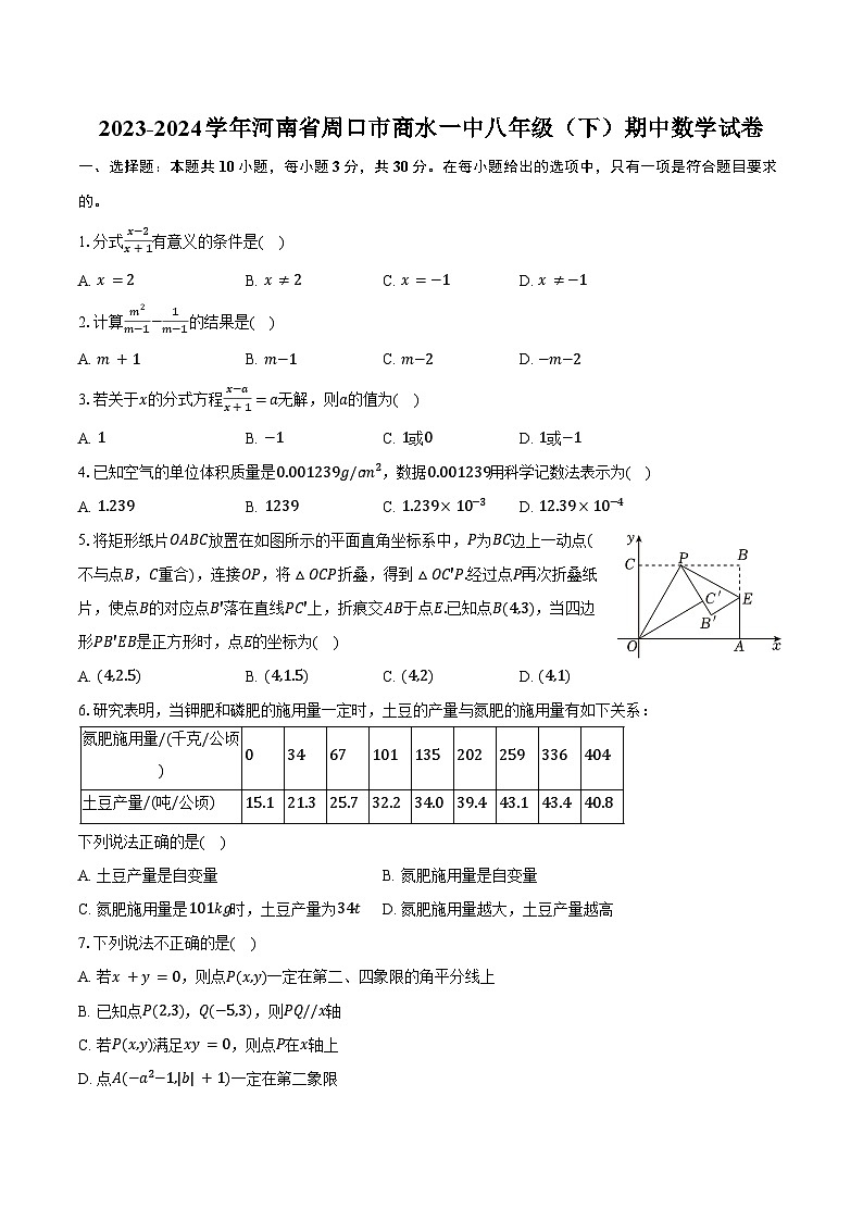 2023-2024学年河南省周口市商水一中八年级（下）期中数学试卷（含答案）第1页