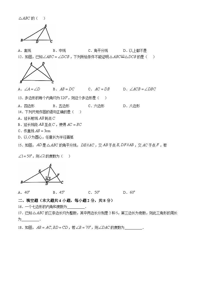 云南省文山壮族苗族自治州广南县广南县第三中学校2024-—2025学年八年级上学期10月期中数学试题第3页