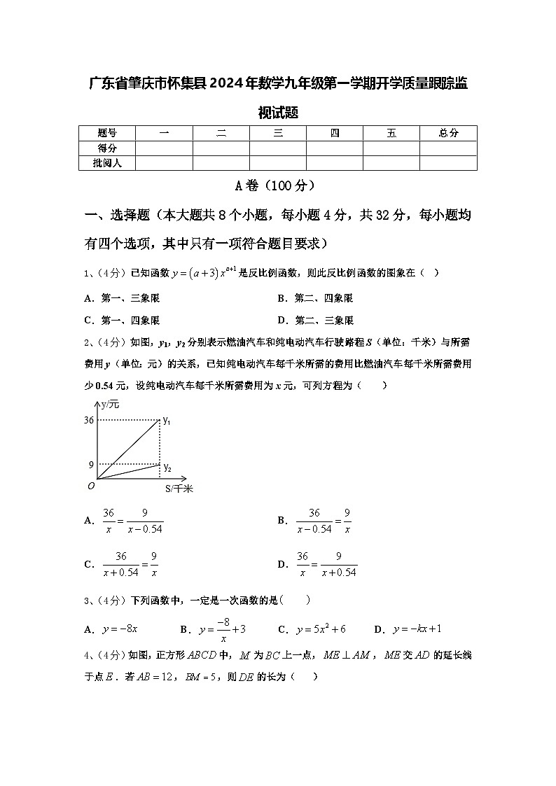广东省肇庆市怀集县2024年数学九年级第一学期开学质量跟踪监视试题【含答案】01