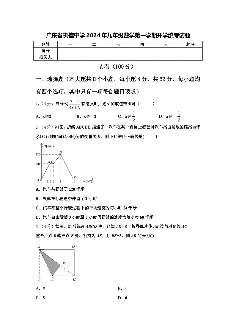 广东省执信中学2024年九年级数学第一学期开学统考试题【含答案】第1页