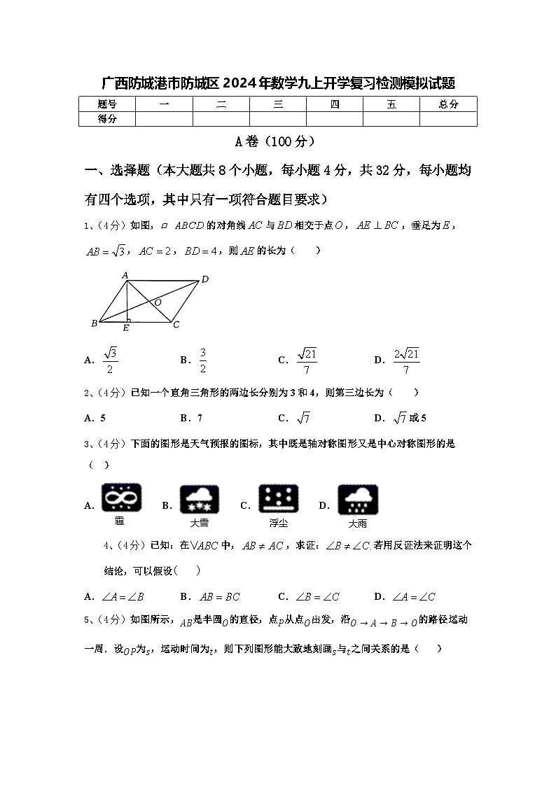 广西防城港市防城区2024年数学九上开学复习检测模拟试题【含答案】第1页