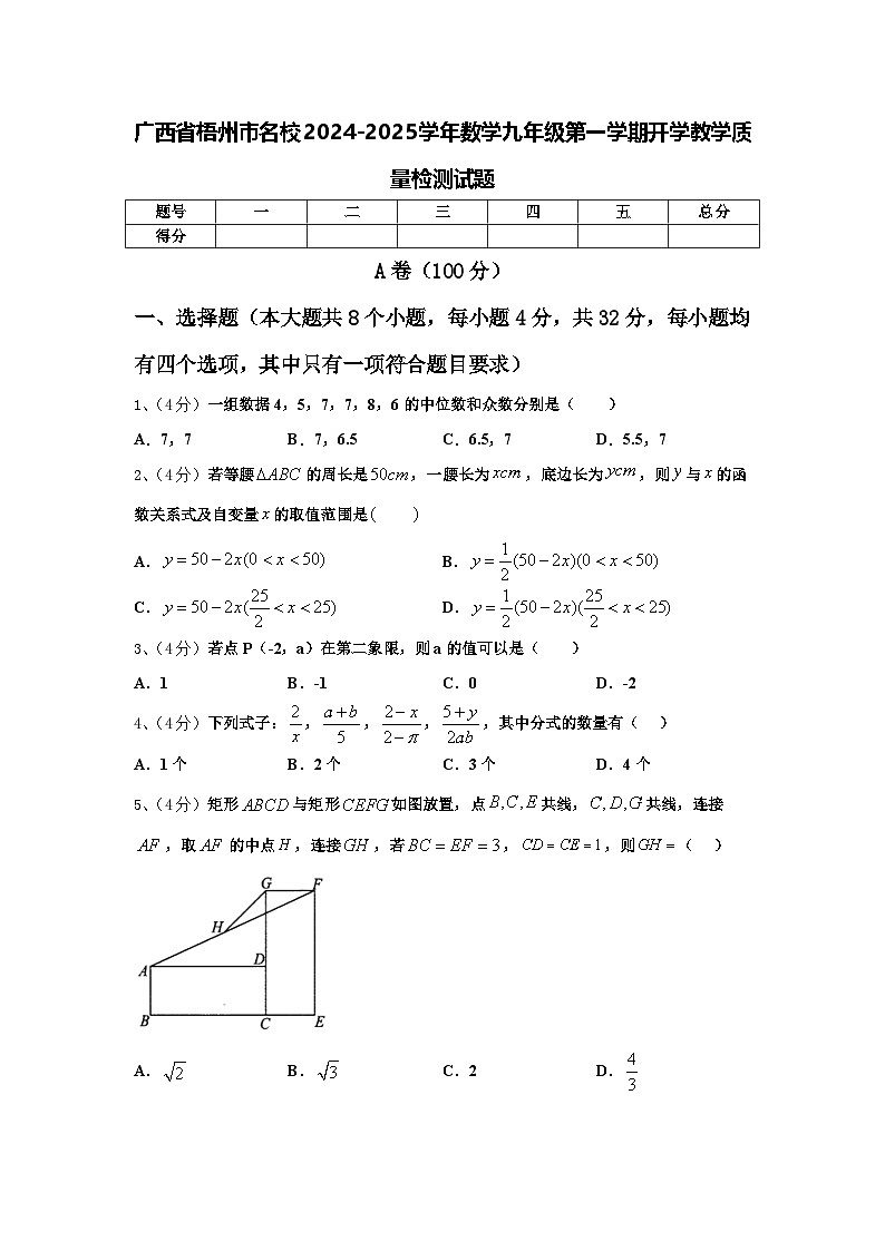 广西省梧州市名校2024-2025学年数学九年级第一学期开学教学质量检测试题【含答案】第1页