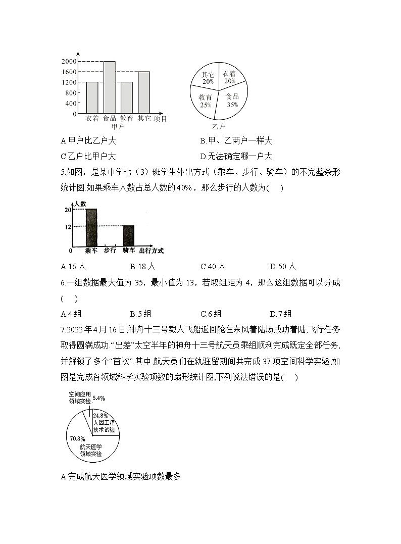 北师大版（2024新版）七年级上册数学第六章《数据的收集与整理》测试卷（含答案解析）第2页
