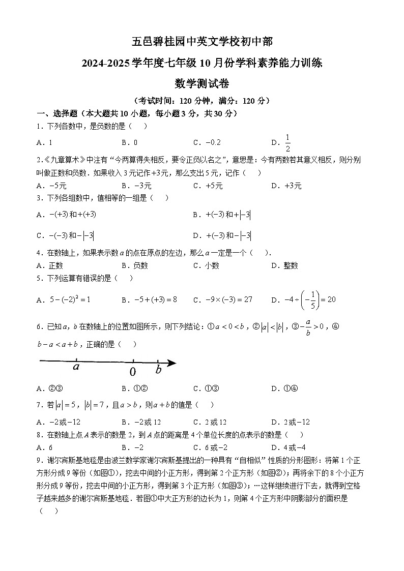 广东省江门市蓬江区五邑碧桂园中英文学校2024-2025学年七年级上学期10月月考数学试题(无答案)01