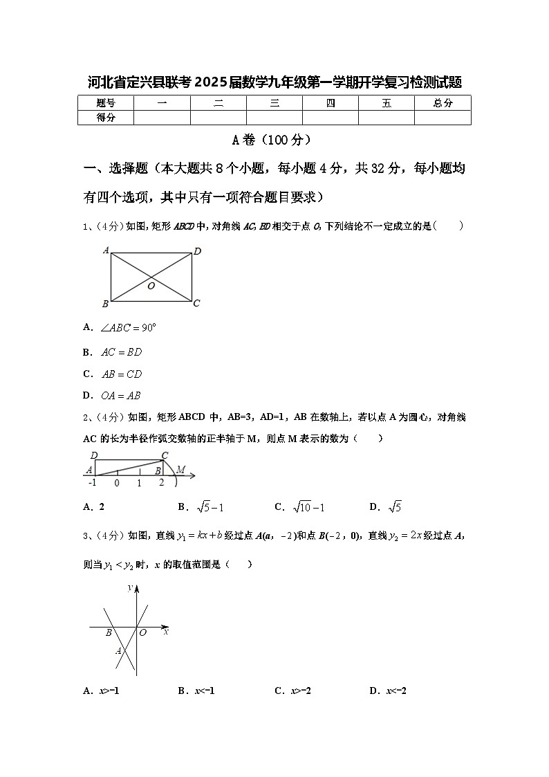 河北省定兴县联考2025届数学九年级第一学期开学复习检测试题【含答案】第1页