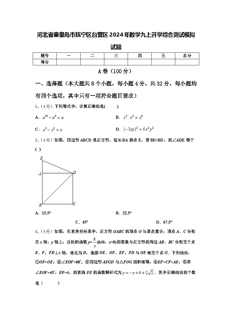 河北省秦皇岛市抚宁区台营区2024年数学九上开学综合测试模拟试题【含答案】第1页
