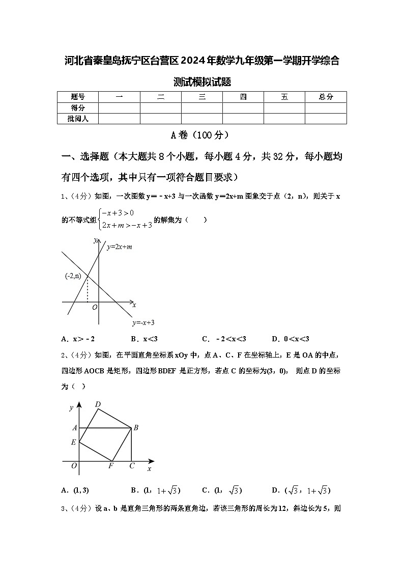 河北省秦皇岛抚宁区台营区2024年数学九年级第一学期开学综合测试模拟试题【含答案】01