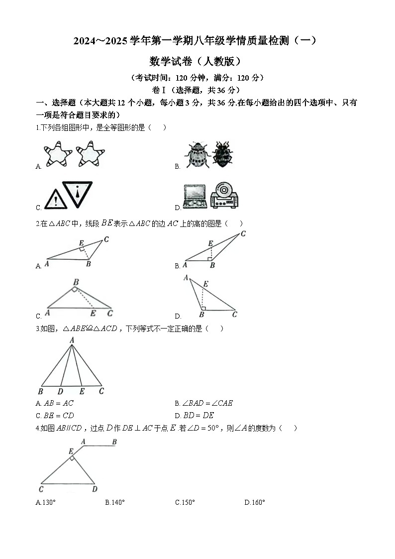 河北省邢台市清河县志臻学校2024-2025学年上学期10月月考八年级数学试题(无答案)第1页