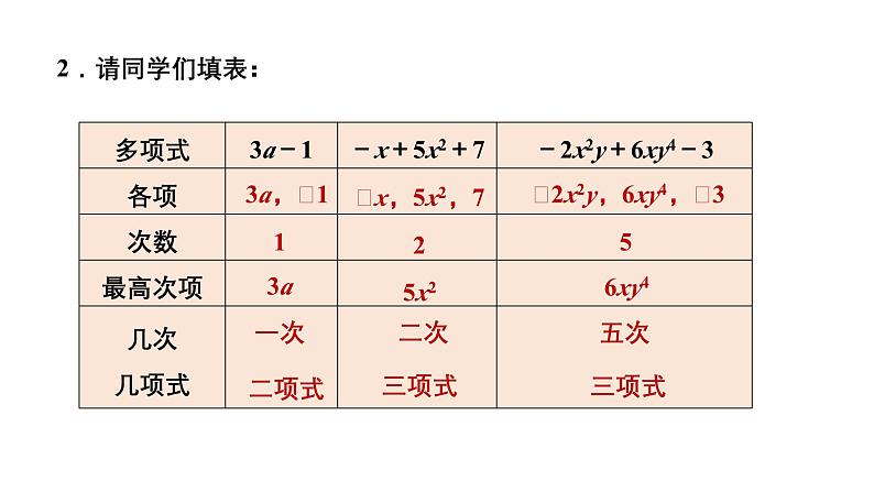 3.2 第2课时 多项式 北师大版(2024)数学七年级上册教学课件第8页