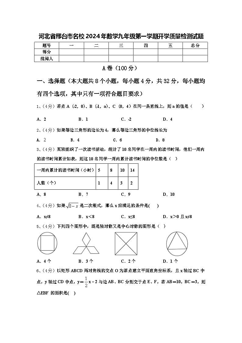 河北省邢台市名校2024年数学九年级第一学期开学质量检测试题【含答案】第1页